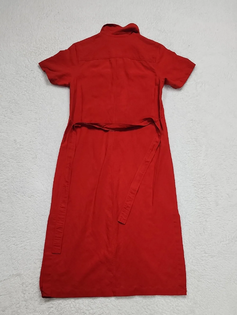 Vintage Amanda Smith Red Midi Button Front Dress Linen & Silk Tie Waist - Picture 5 of 8